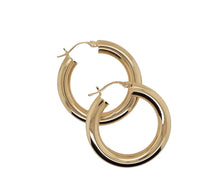Load image into Gallery viewer, 14k Italian Yellow Gold 5MM Round Hollow Hoop Earrings Snap Back Closure Thick Lightweight Medium Classic Hoops | 2.3 Grams
