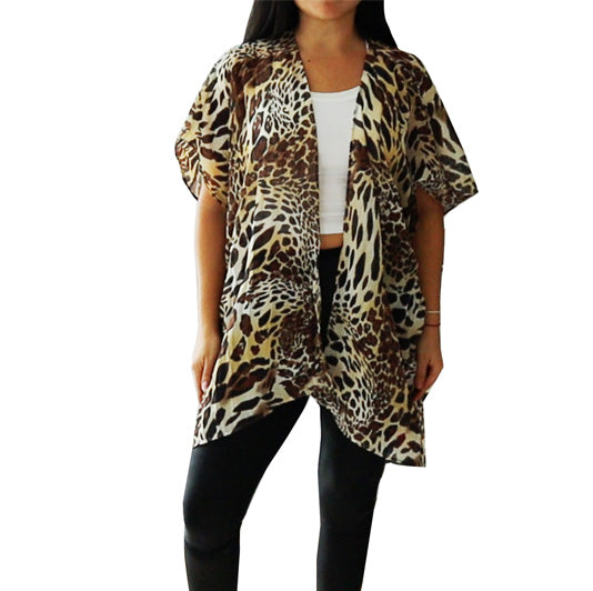 Women's Leopard Print Open Cover Up/Kimono